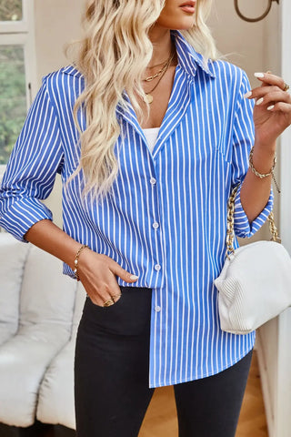 Striped Button Up Long Sleeve Shirt Divacious