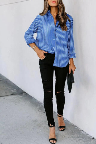 Striped Button Up Long Sleeve Shirt Divacious