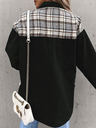 Plaid Button Up Dropped Shoulder Jacket Divacious