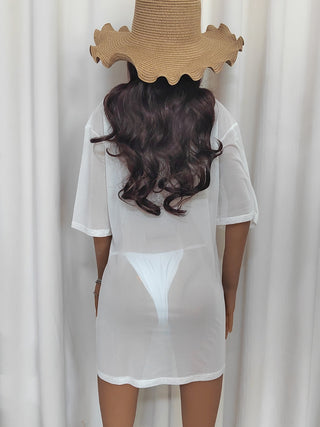 Mesh Boat Neck Half Sleeve Cover Up Divacious