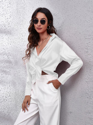 Collared Neck Buttoned Long Sleeve Shirt Divacious