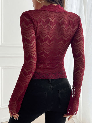 Plunge Long Sleeve Lace Top - Divacious
