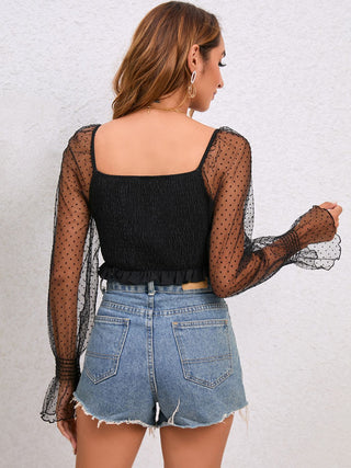 Drawstring Flounce Sleeve Cropped Top Divacious