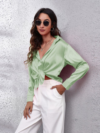 Collared Neck Buttoned Long Sleeve Shirt Divacious