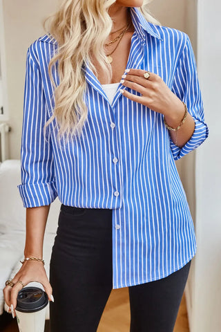 Striped Button Up Long Sleeve Shirt Divacious