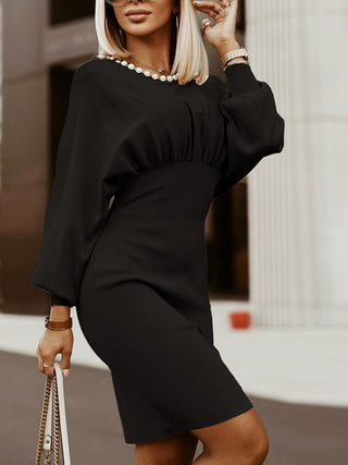 Round Neck Lantern Sleeve Dress Trendsi