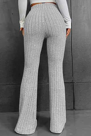 Ribbed High Waist Flare Bootcut Pants Divacious