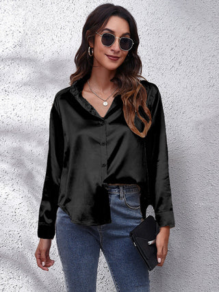 Collared Neck Buttoned Long Sleeve Shirt Divacious
