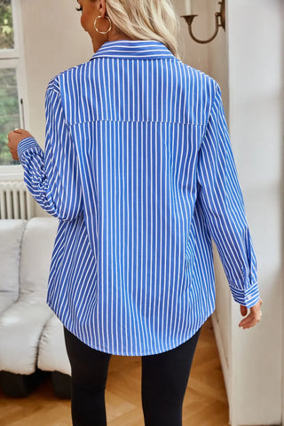 Striped Button Up Long Sleeve Shirt Divacious