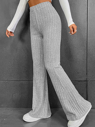 Ribbed High Waist Flare Bootcut Pants Divacious