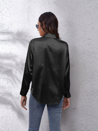 Collared Neck Buttoned Long Sleeve Shirt Divacious