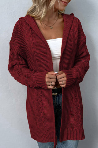 Cable-Knit Dropped Shoulder Hooded Cardigan Divacious