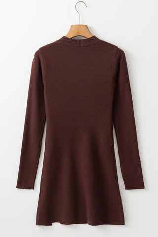 Slit Mock Neck Long Sleeve Wrap Sweater Dress Trendsi