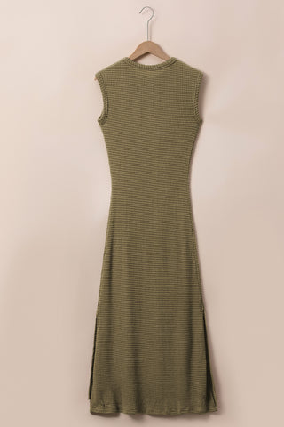 Waffle-Knit Slit Sleeveless Maxi Dress Trendsi