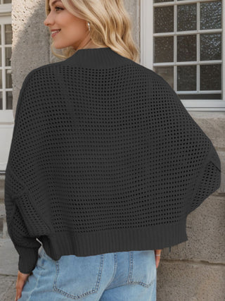 Openwork Open Front Long Sleeve Cardigan Divacious