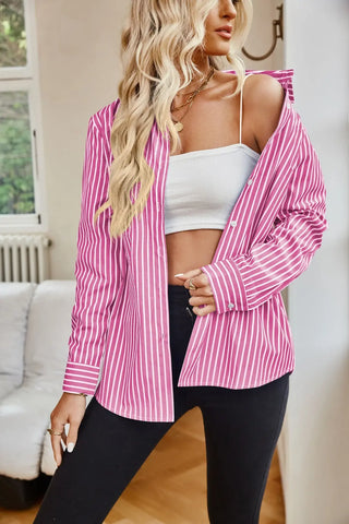Striped Button Up Long Sleeve Shirt Divacious