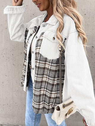 Plaid Button Up Dropped Shoulder Jacket Divacious