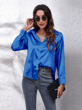 Collared Neck Buttoned Long Sleeve Shirt Divacious