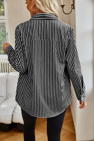 Striped Button Up Long Sleeve Shirt Divacious