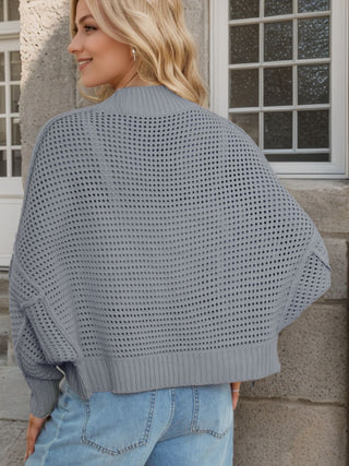 Openwork Open Front Long Sleeve Cardigan Divacious