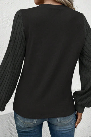 Ribbed Round Neck Long Sleeve Knit Top Divacious