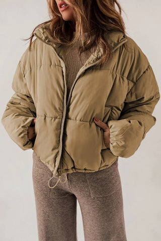 Zip Up Collared Neck Long Sleeve Winter Coat Divacious
