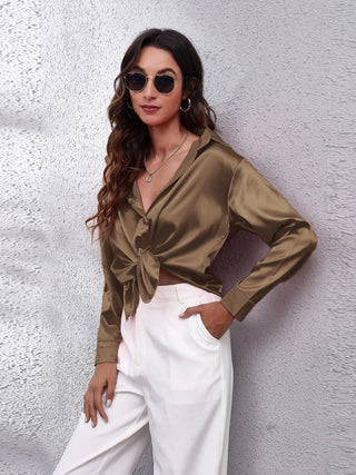Collared Neck Buttoned Long Sleeve Shirt Divacious