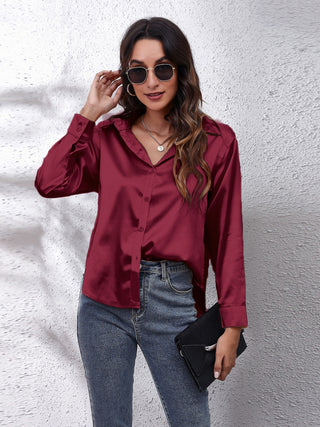 Collared Neck Buttoned Long Sleeve Shirt Divacious
