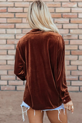 Pocketed Collared Neck Long Sleeve Shirt Divacious