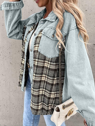 Plaid Button Up Dropped Shoulder Jacket Divacious