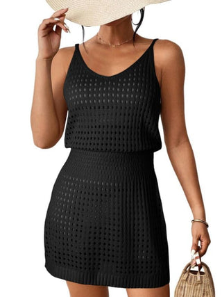 Openwork V-Neck Sleeveless Cover Up Dress Divacious