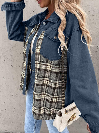 Plaid Button Up Dropped Shoulder Jacket Divacious