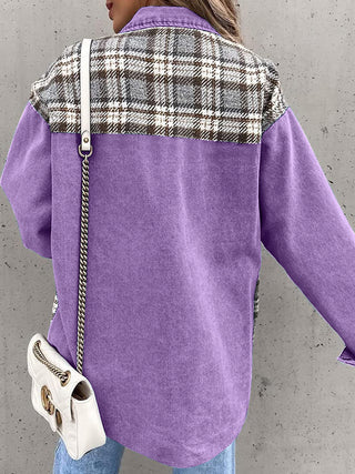 Plaid Button Up Dropped Shoulder Jacket Divacious