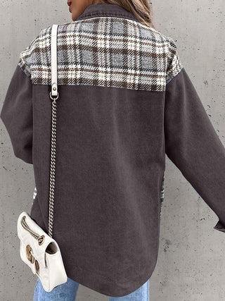 Plaid Button Up Dropped Shoulder Jacket Divacious