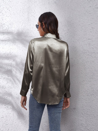 Collared Neck Buttoned Long Sleeve Shirt Divacious