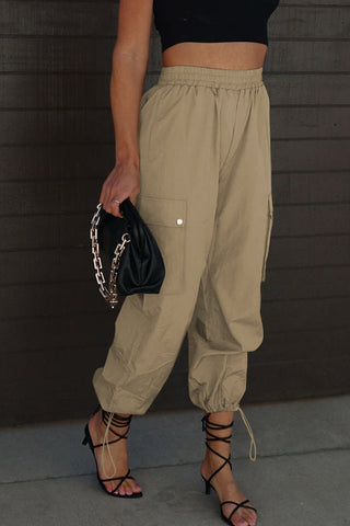 Drawstring Elastic Waist Pants with Pockets Divacious