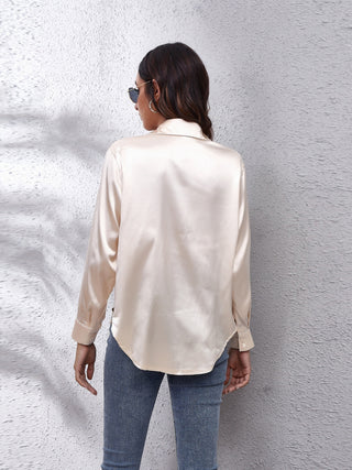 Collared Neck Buttoned Long Sleeve Shirt Divacious