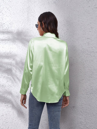 Collared Neck Buttoned Long Sleeve Shirt Divacious