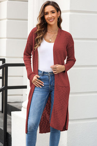 Open Front Slit Cardigan with Pockets Divacious