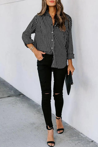Striped Button Up Long Sleeve Shirt Divacious