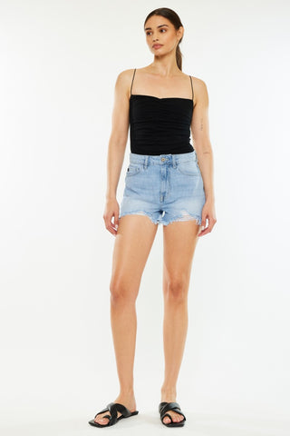 Kancan Raw Hem Distressed High Waist Denim Shorts Divacious