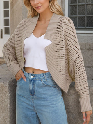 Openwork Open Front Long Sleeve Cardigan Divacious