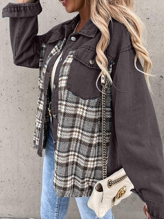Plaid Button Up Dropped Shoulder Jacket Divacious
