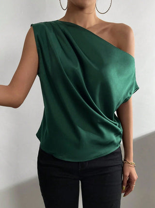 Ruched Single Shoulder Blouse Divacious