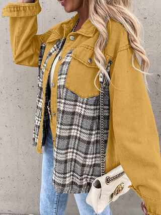 Plaid Button Up Dropped Shoulder Jacket Divacious