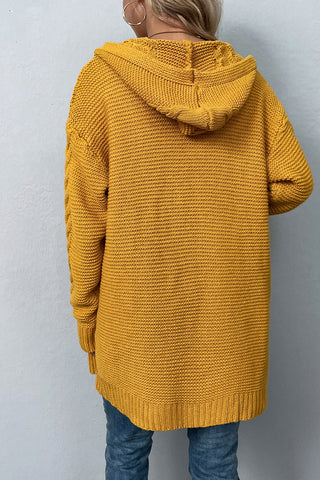 Cable-Knit Dropped Shoulder Hooded Cardigan Divacious