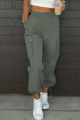 Drawstring Elastic Waist Pants with Pockets Divacious