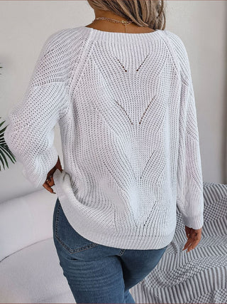 Openwork Buttoned Square Neck Sweater Divacious