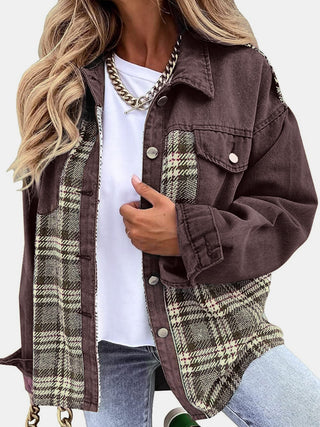 Plaid Button Up Dropped Shoulder Jacket Divacious