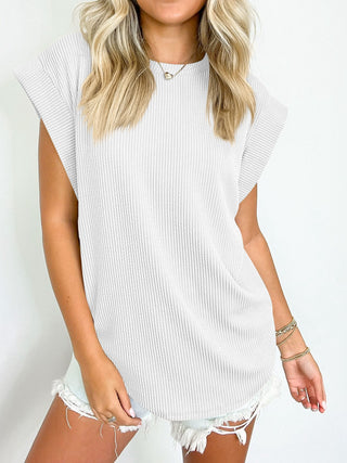 Textured Round Neck Cap Sleeve Blouse Divacious